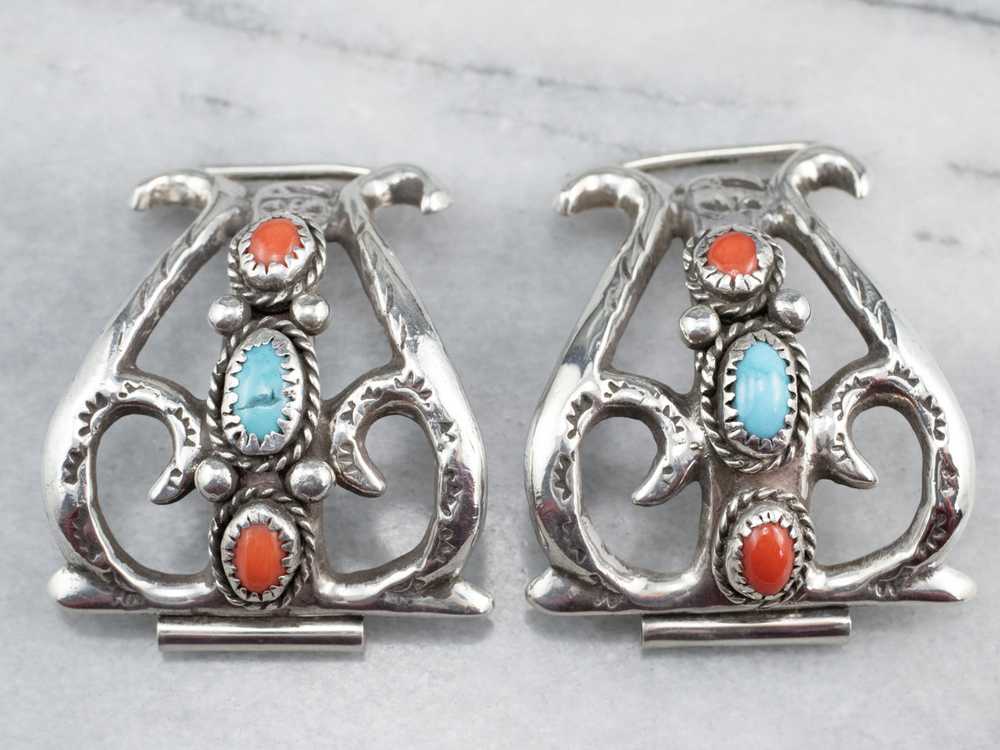 Sterling Silver Turquoise and Coral Watch Tips - image 2