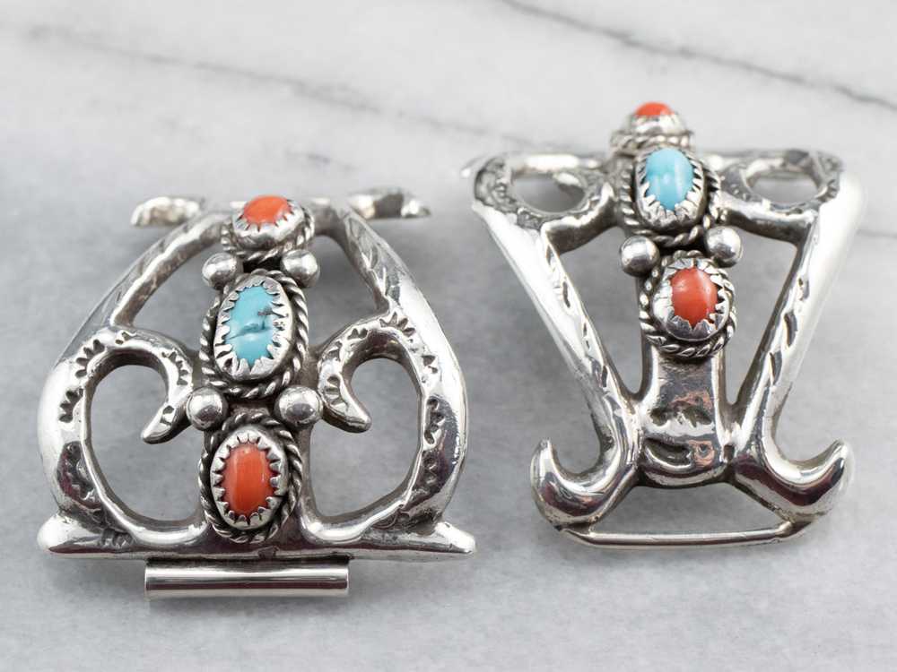 Sterling Silver Turquoise and Coral Watch Tips - image 3