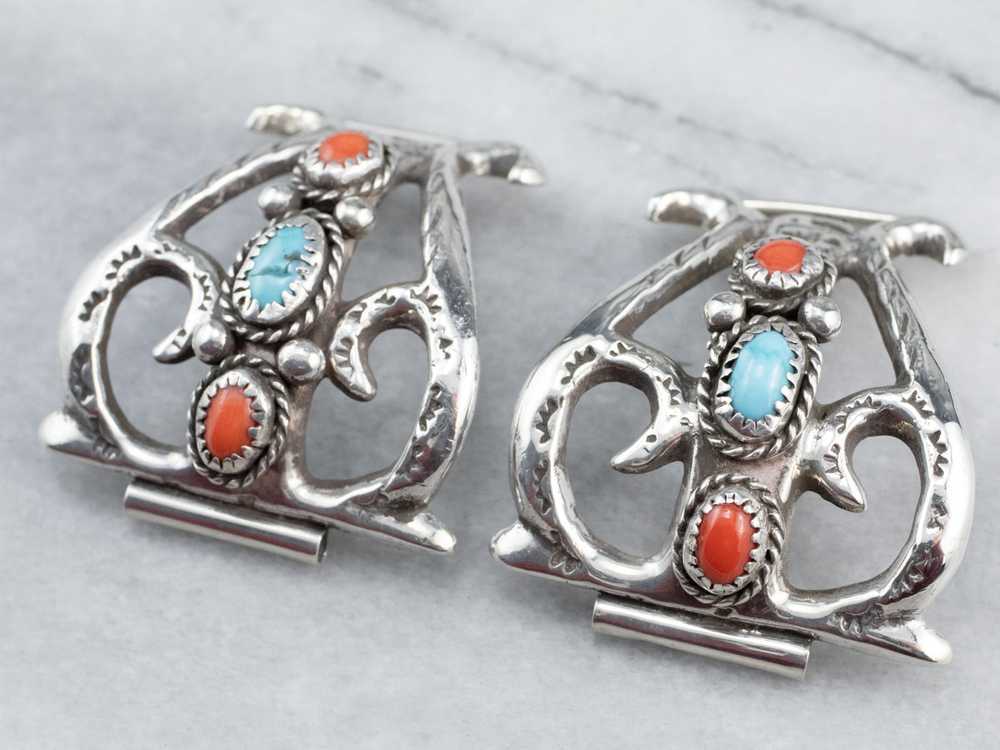 Sterling Silver Turquoise and Coral Watch Tips - image 4