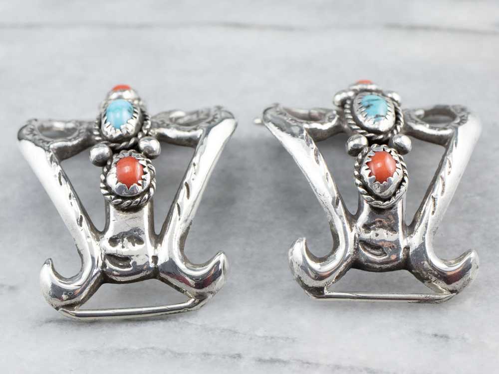 Sterling Silver Turquoise and Coral Watch Tips - image 6