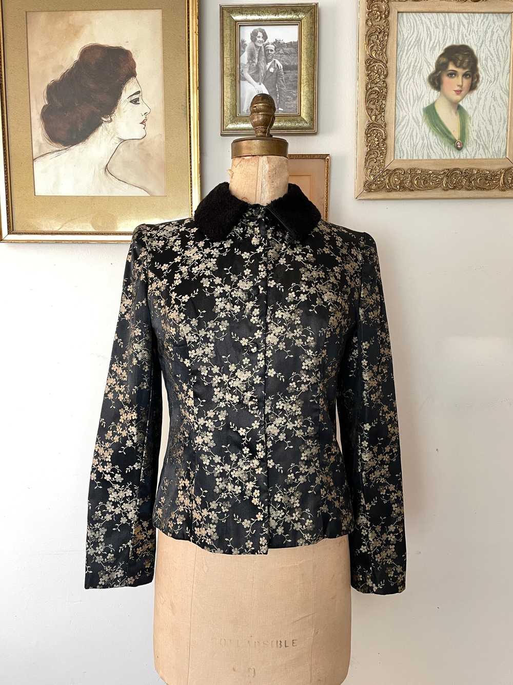 Y2K Black Floral Brocade Jacket - Size M - image 2
