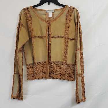 SMH Women Brown Crochet Leather Top S - image 1