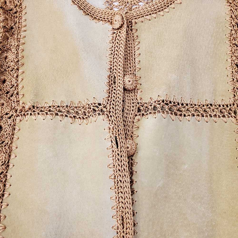 SMH Women Brown Crochet Leather Top S - image 4