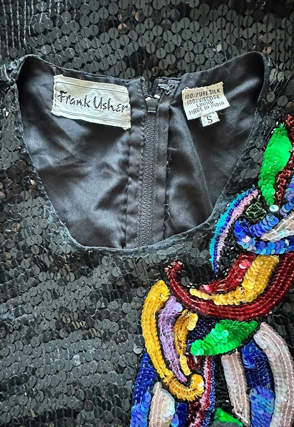 Frank Usher Vintage 80's Short Sleeve Black Sequi… - image 5