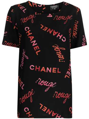 Chanel Pre-Owned 2001 lettering embroidery V-neck jumper - Black