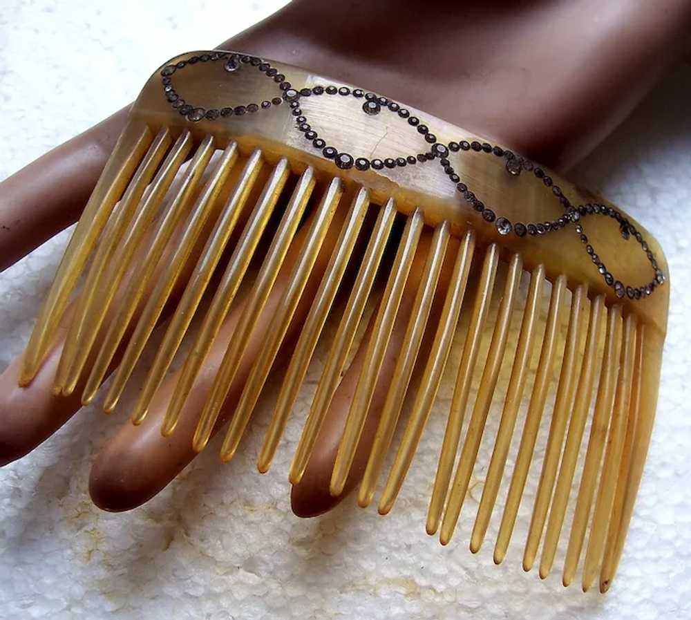 Three blonde celluloid hair combs early 20th cent… - image 12