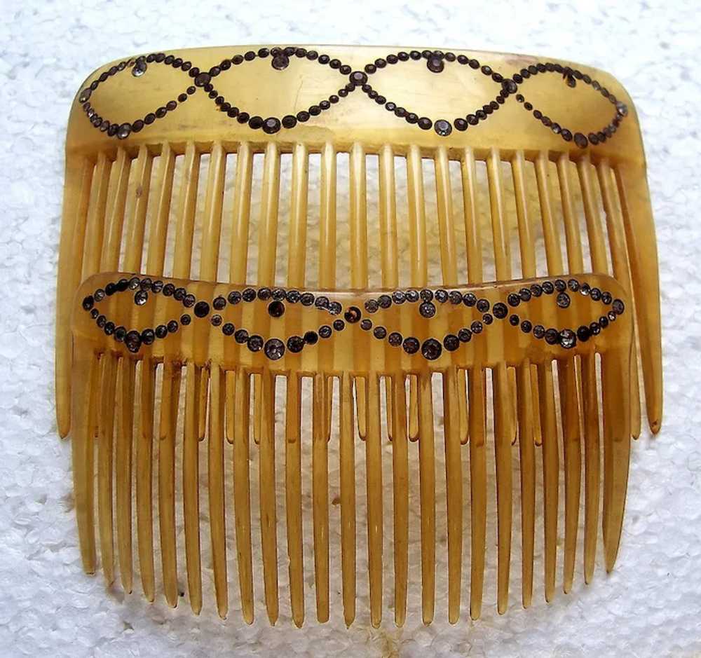 Three blonde celluloid hair combs early 20th cent… - image 2