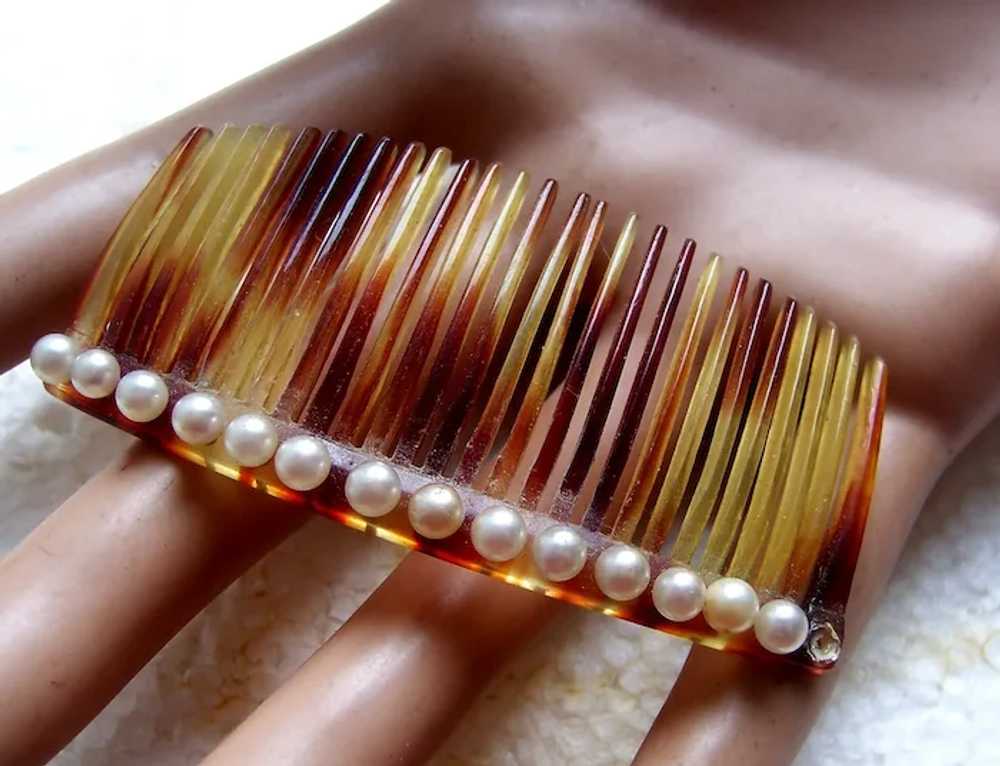 Three blonde celluloid hair combs early 20th cent… - image 9
