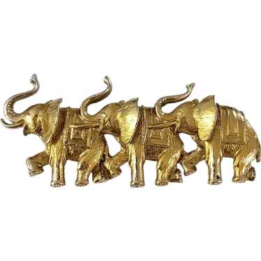 1928 Brand Gold Tone Elephant Trio Brooch Pin K531