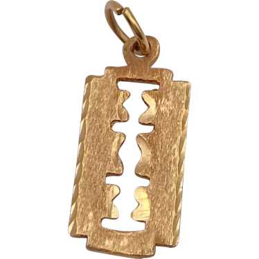 Razor Blade Vintage Charm 14K Gold Reversible Thr… - image 1