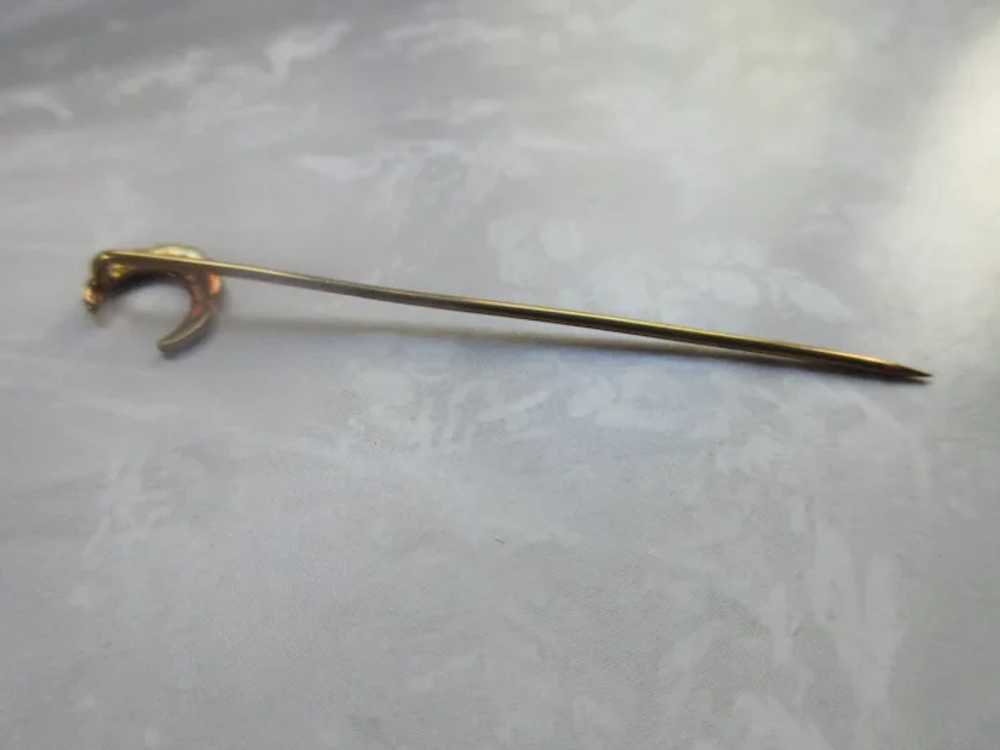 Antique 14K Seed Pearl Crescent Moon Stick Pin - image 5