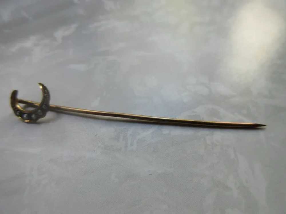 Antique 14K Seed Pearl Crescent Moon Stick Pin - image 6