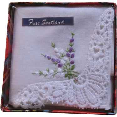 Vintage Scottish Purple Flower Hankie Handkerchie… - image 1
