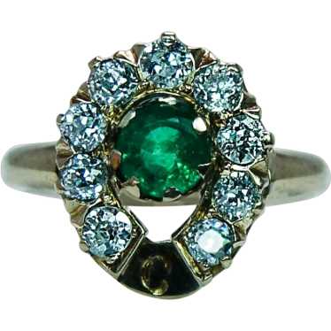 Antique Edwardian Old European Diamond Emerald Ho… - image 1