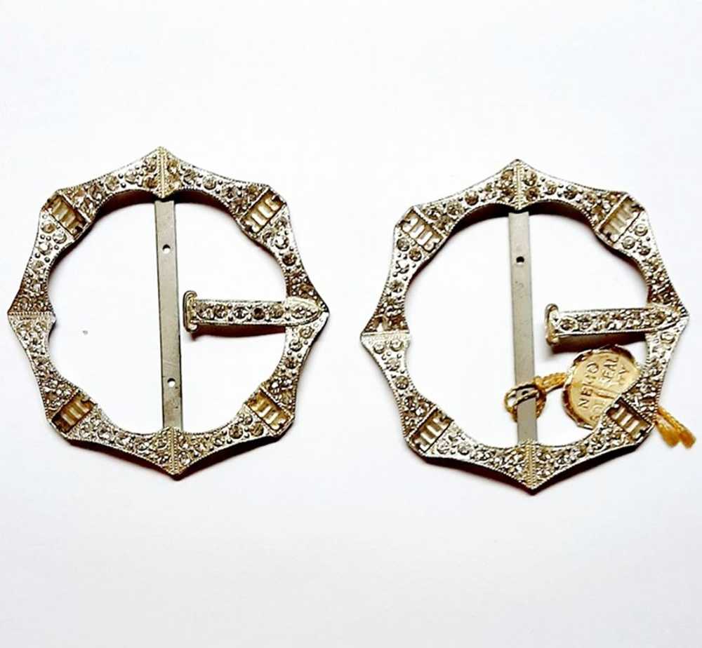 Pair of Antique 1920s Round Jeweled Metal Sash St… - image 1