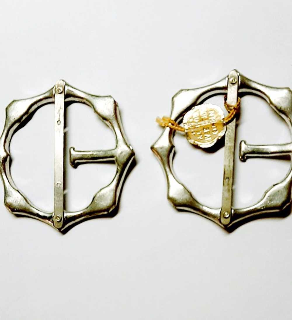Pair of Antique 1920s Round Jeweled Metal Sash St… - image 3