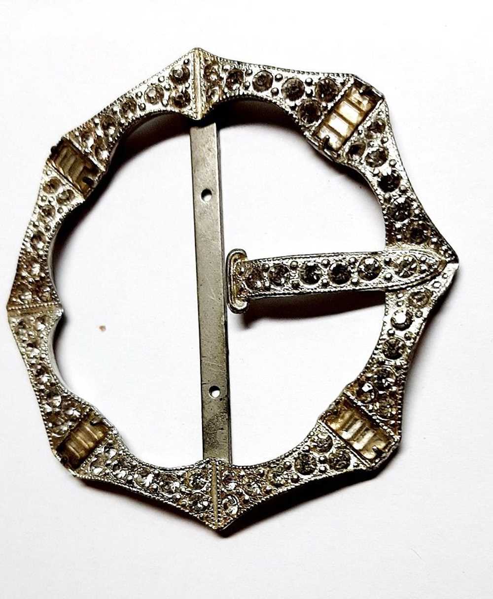 Pair of Antique 1920s Round Jeweled Metal Sash St… - image 4