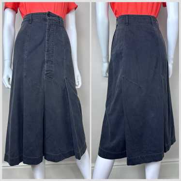 1980s Faded Black Military Inspired Midi Skirt, K… - image 1