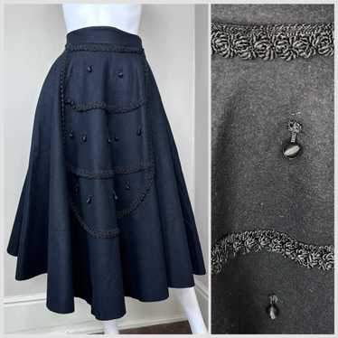 1950s Black Felt Circle Skirt, Embellished, Size … - image 1