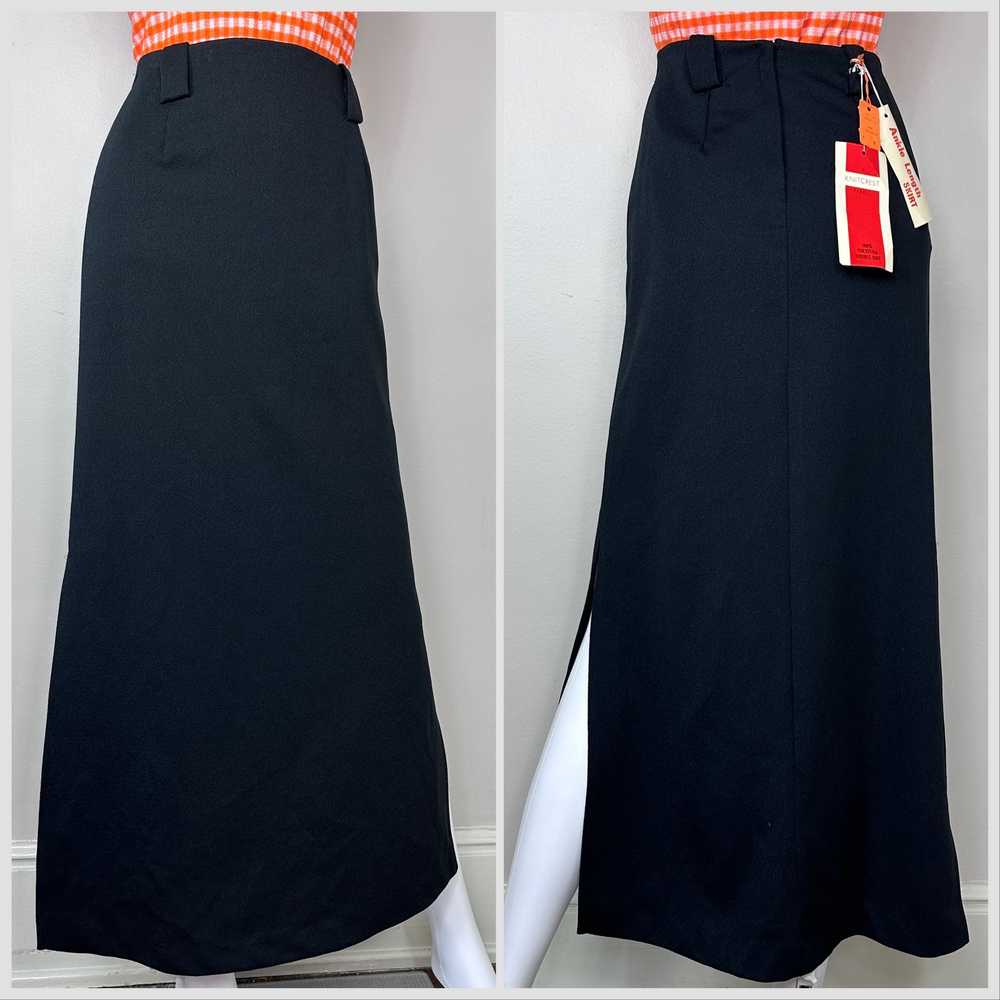 1970s Black Polyester Double Knit Maxi Skirt with… - image 1