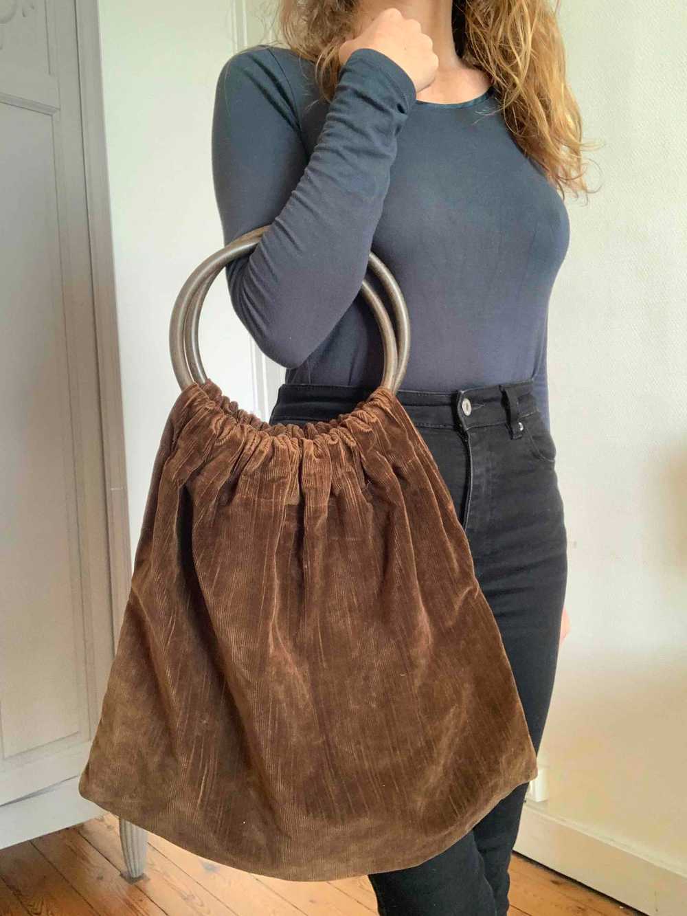 Corduroy bag - Velvet bag, tote, ribbed, brown - image 4