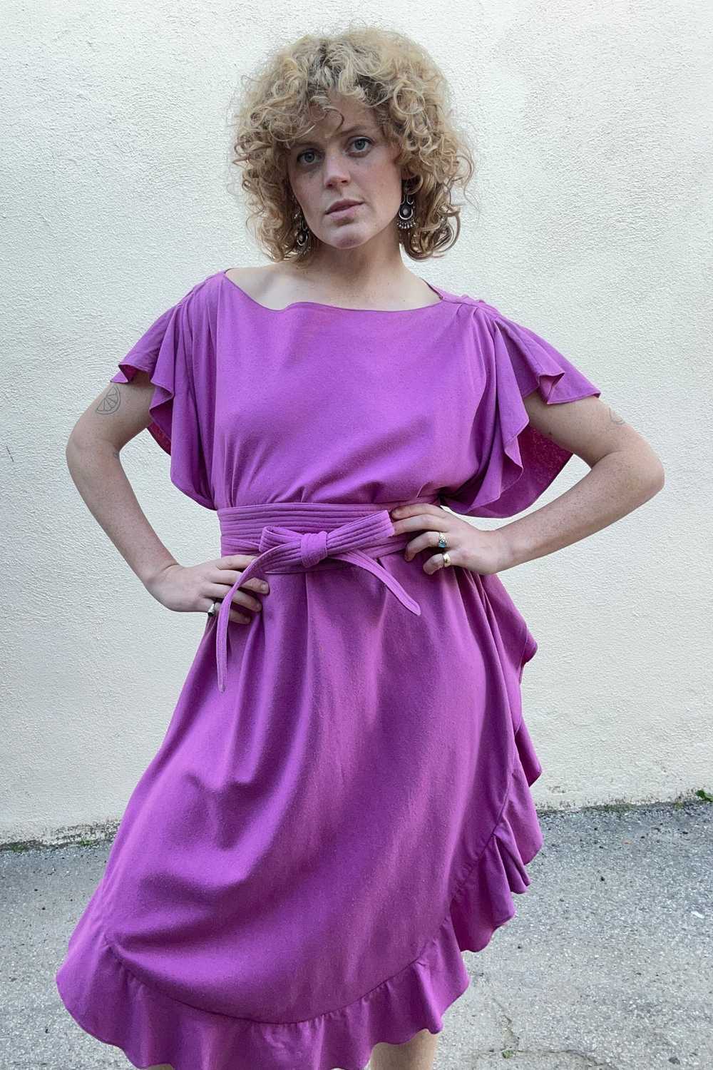 Electric Feathers Fuchsia Ruffle Silk Caftan - image 2