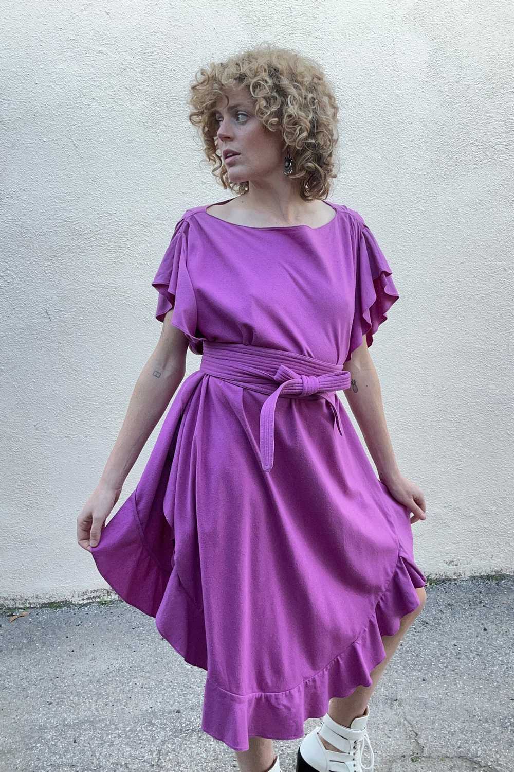 Electric Feathers Fuchsia Ruffle Silk Caftan - image 3