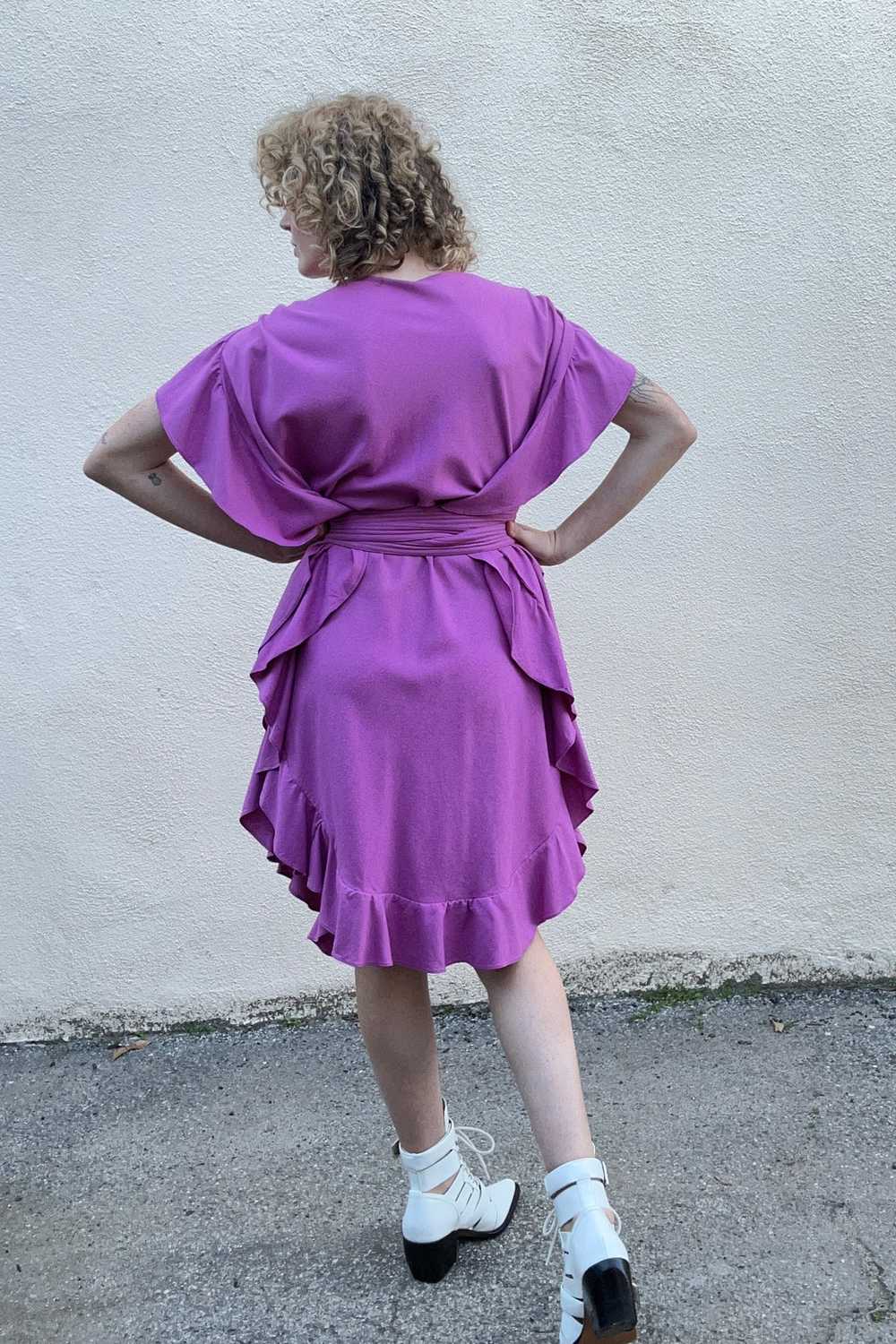 Electric Feathers Fuchsia Ruffle Silk Caftan - image 4