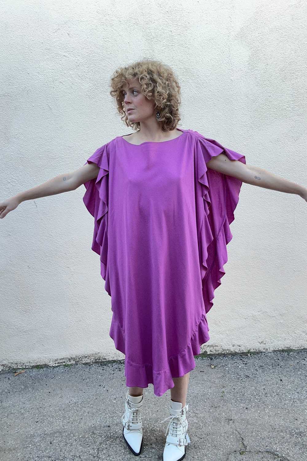 Electric Feathers Fuchsia Ruffle Silk Caftan - image 8