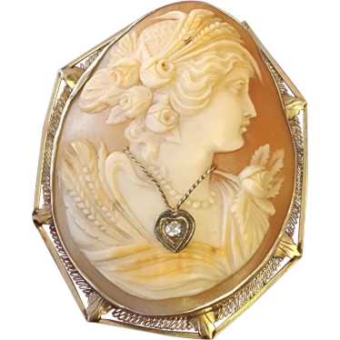 Antique 14kt Diamond Wonderfully Carved Cameo Pend