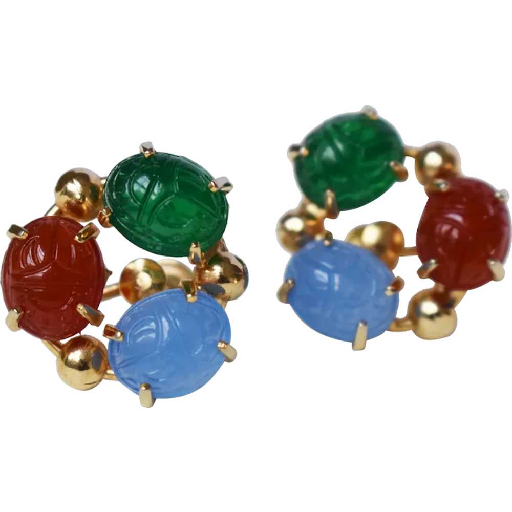 Scarab earrings stud, vintage non pierced earring… - image 1