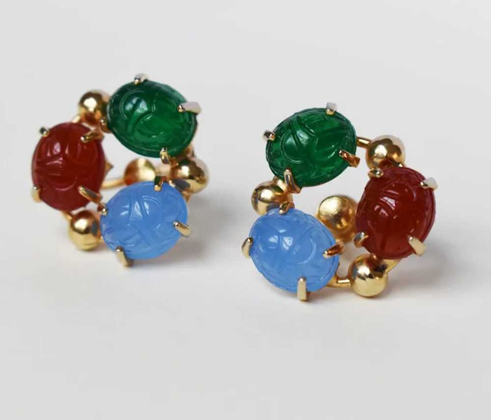 Scarab earrings stud, vintage non pierced earring… - image 5