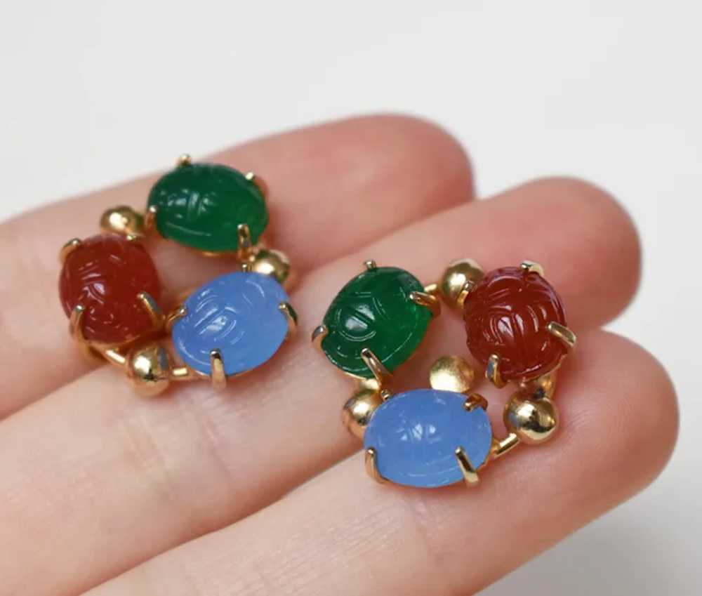 Scarab earrings stud, vintage non pierced earring… - image 6
