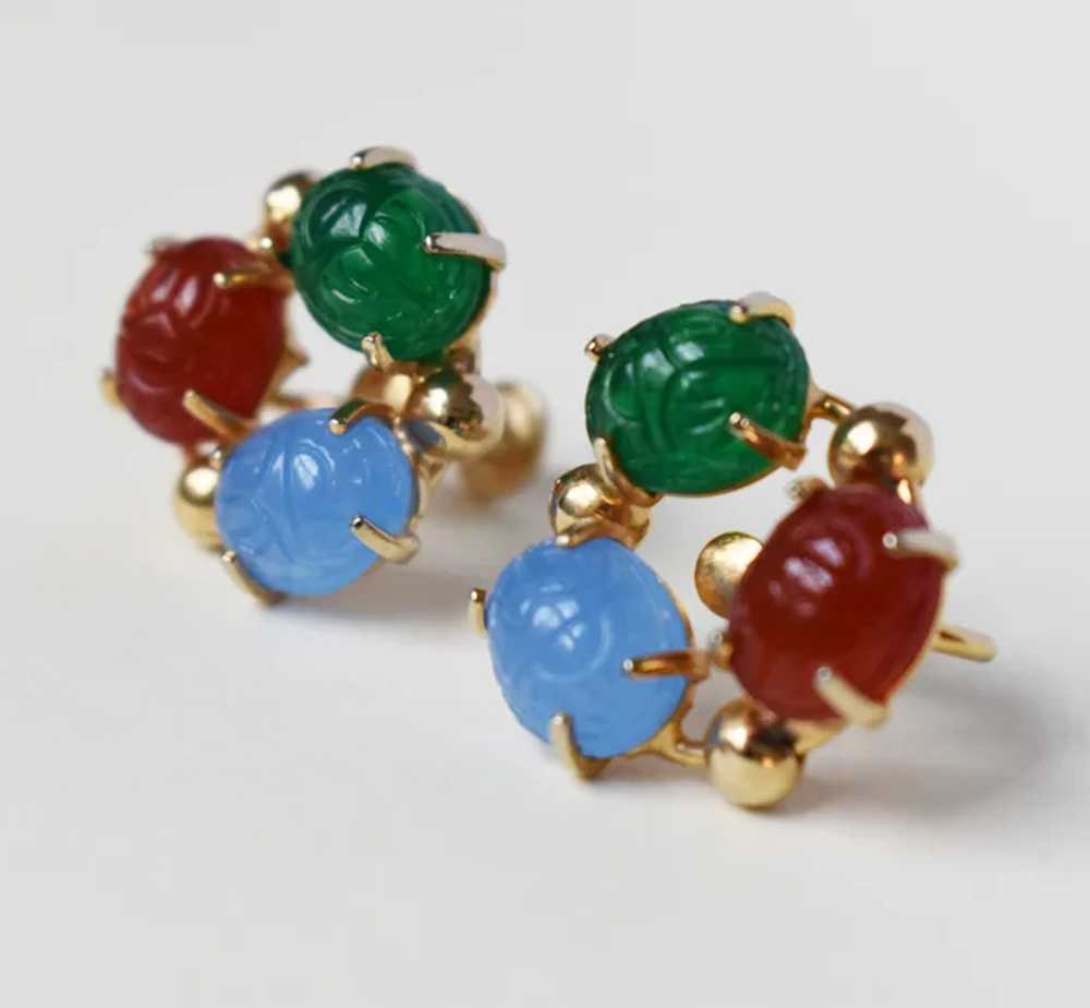 Scarab earrings stud, vintage non pierced earring… - image 7