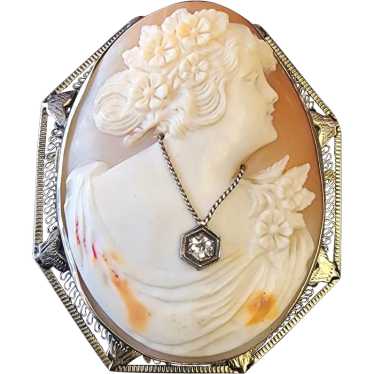 Antique 14kt Diamond Wonderfully Carved Cameo Pend