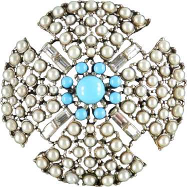 Hobé Domed Faux Pearl Turquoise Bead Rhinestone M… - image 1