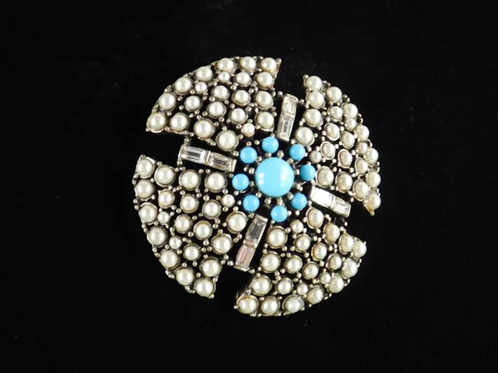 Hobé Domed Faux Pearl Turquoise Bead Rhinestone M… - image 2