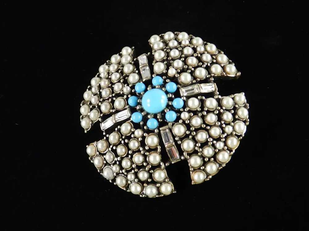 Hobé Domed Faux Pearl Turquoise Bead Rhinestone M… - image 3