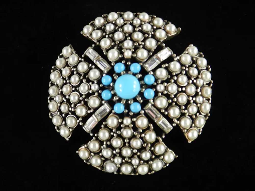 Hobé Domed Faux Pearl Turquoise Bead Rhinestone M… - image 4