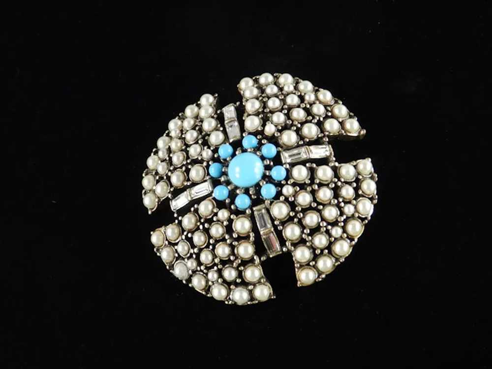 Hobé Domed Faux Pearl Turquoise Bead Rhinestone M… - image 5