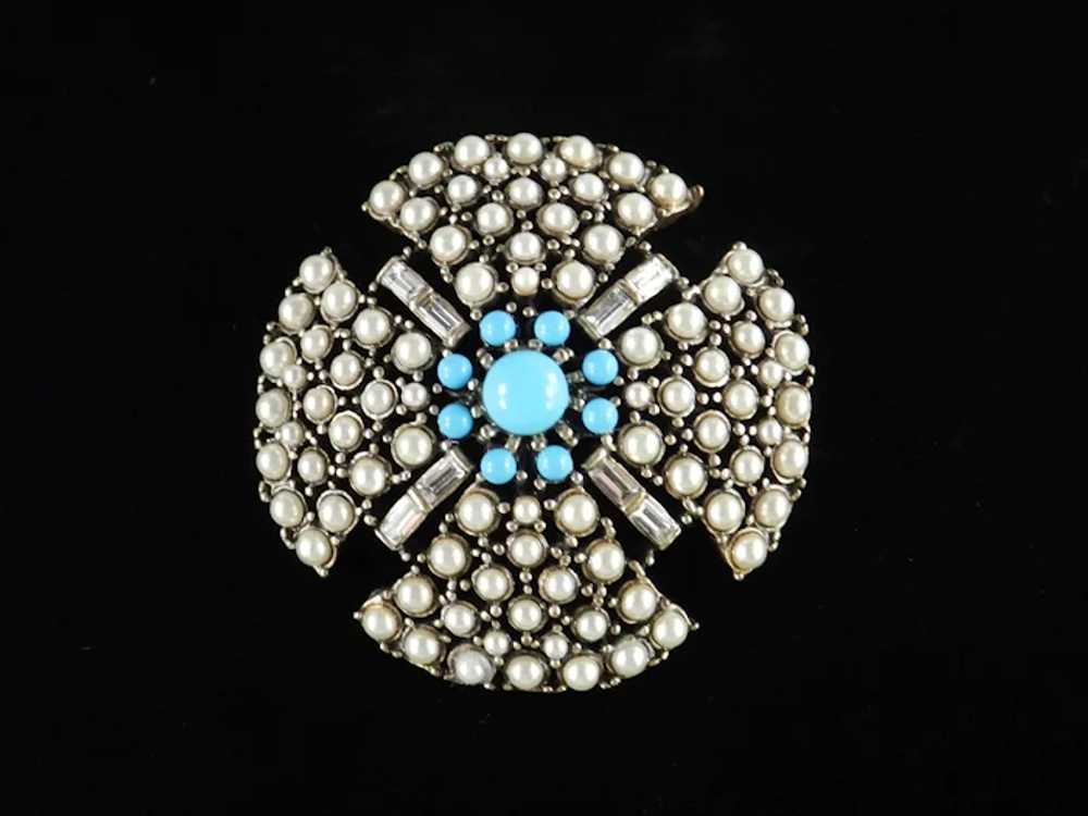 Hobé Domed Faux Pearl Turquoise Bead Rhinestone M… - image 6