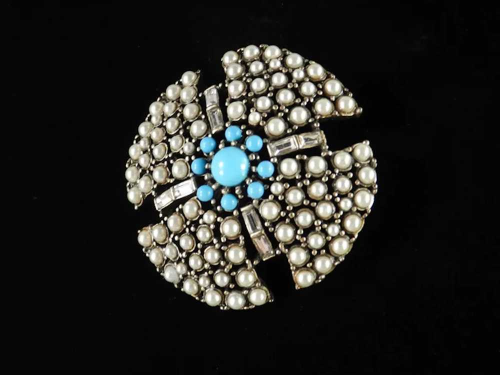 Hobé Domed Faux Pearl Turquoise Bead Rhinestone M… - image 7