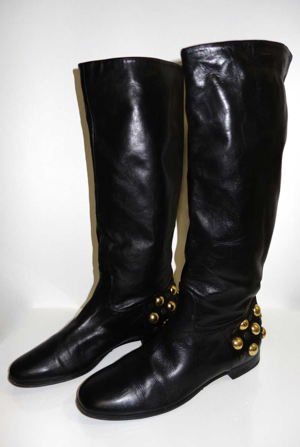 Gucci Vintage GUCCI Studded Black leather Knee-Hi… - image 2