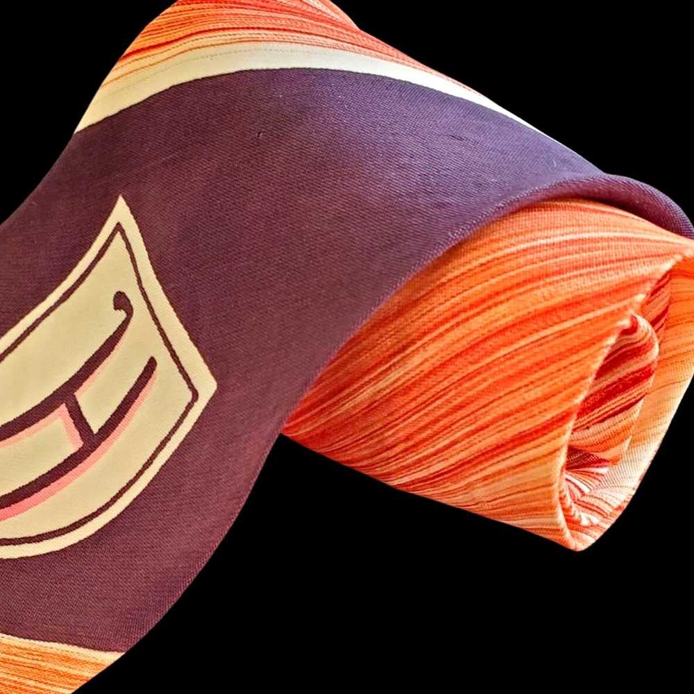Vintage 1930s Tie Wide Orange Purple H Monogram V… - image 4