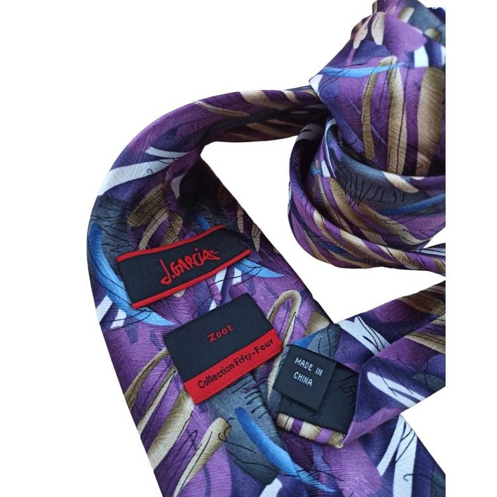 Designer JERRY GARCIA Purple Art Silk Tie 60"/ 3.… - image 2