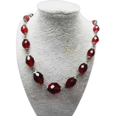 Vintage Art Deco Red Crystal Necklace [A1079] - image 1
