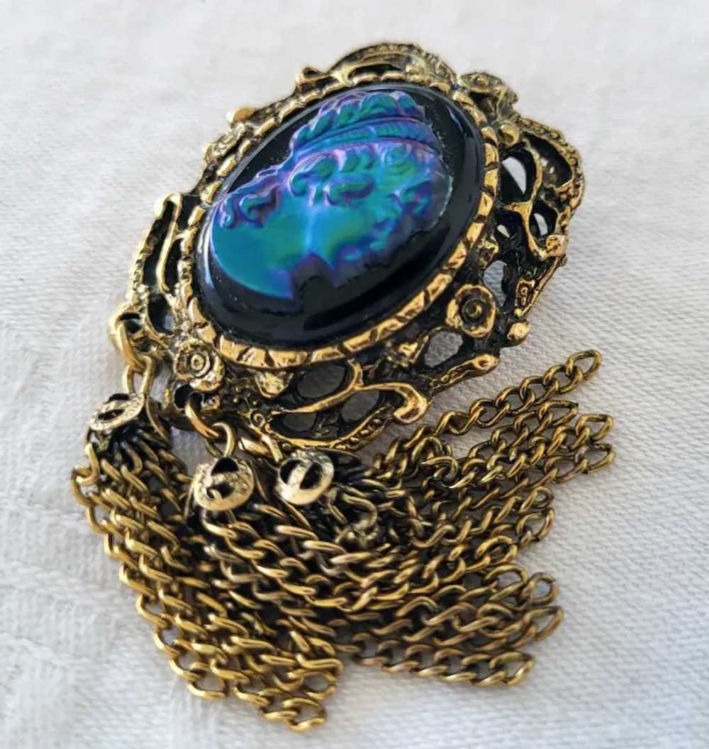 Iridescent Glass Cameo Brooch Victorian Revival T… - image 4