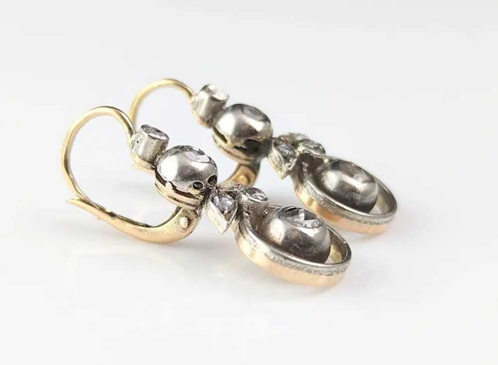 Antique Rose cut diamond flower earrings, 9k gold… - image 10