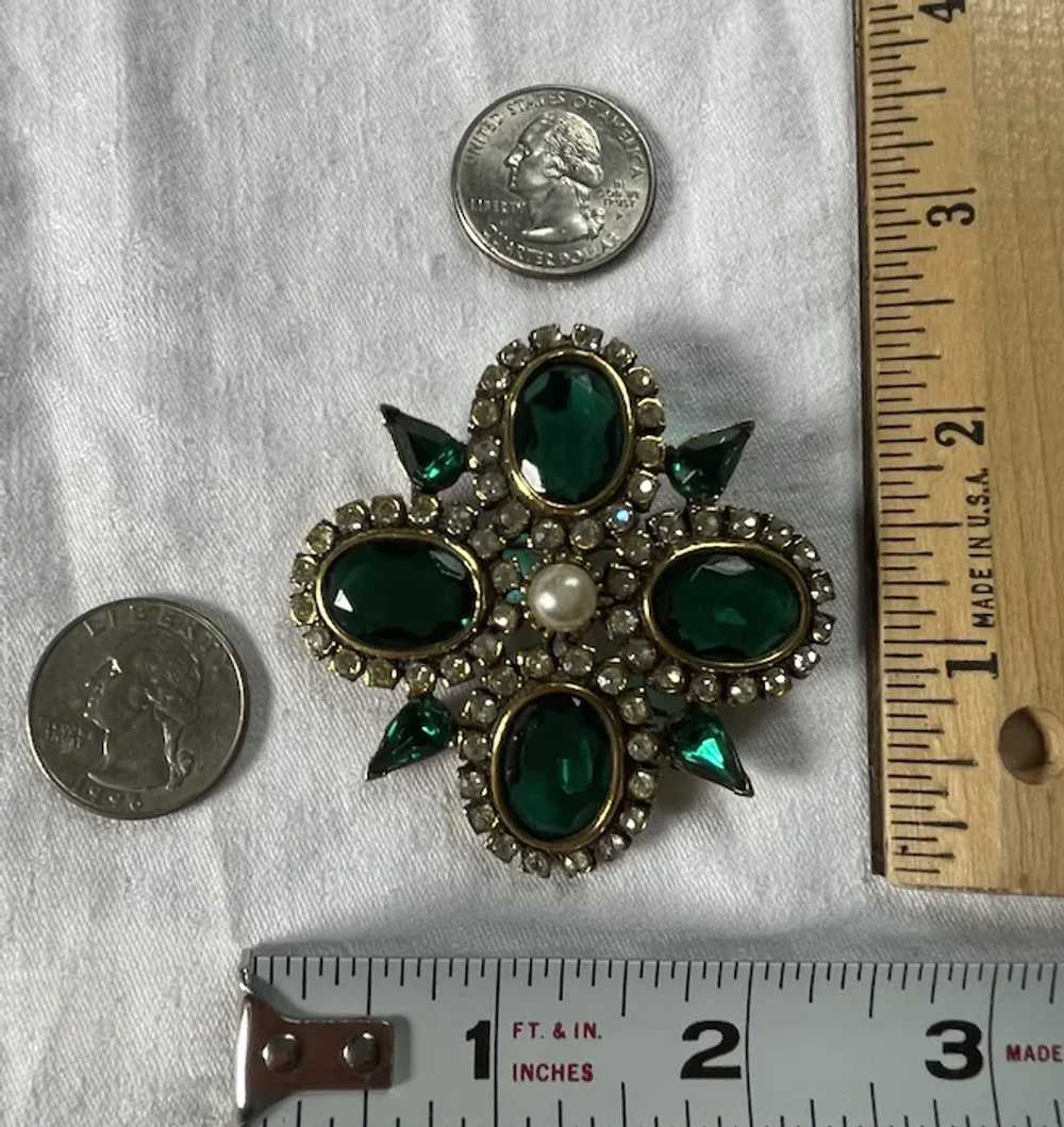 Large Vintage Accessocraft Green & Crystal Glass … - image 7