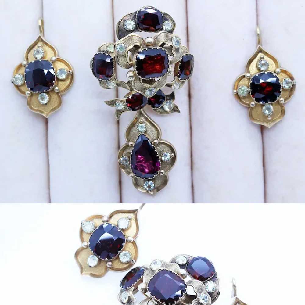 Antique Victorian Earrings Brooch Pendant Set Gol… - image 7